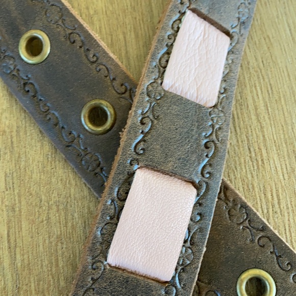 Brown new leather with scroll & pink inserts belt main image 5
